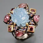 Handmad Carving ring Natural Aquamarine Ring 925 Sterling Silver Size 8 /R458210