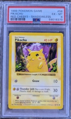 Pokemon 1999 Base Set Pikachu 58/102 Red Cheeks Shadowless PSA 6