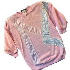 Vintage Placements Pink Sweatshirt Satin Lace Mixed Media S Cottagecore Granny