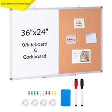 36"x 24" Dual Cork Board with Aluminum Border, White Board with Magnetic