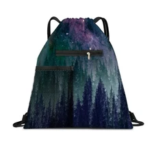 Drawstring Backpack Sports Gym Bag, Large String Swim Bag for Beach With Wate...