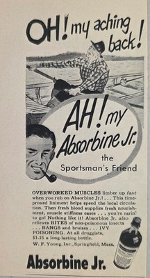 1948 Print Ad Absorbine Jr. Fisherman Has Aching Back W.F. Young Springfield,MA