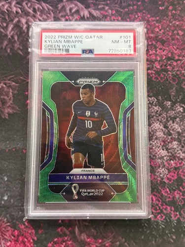 2022 Prizm World Cup Qatar #101 Kylian Mbappe Green Wave France PSA 8