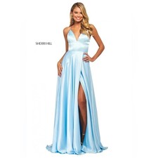 Sherri Hill 53498 Light Blue Satin V-Neck Prom Gown Dress Size 6 NWT