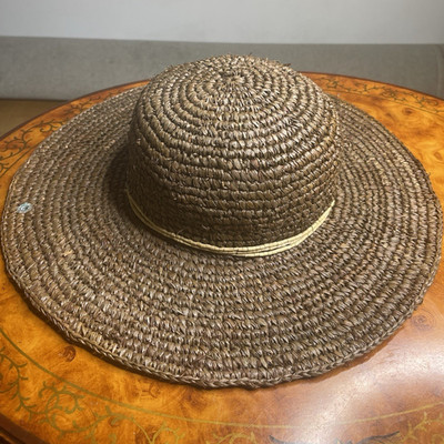 Peter Grimm Wide Brim Sun Hat Brown Natural Fiber Strap Accent Women One Size