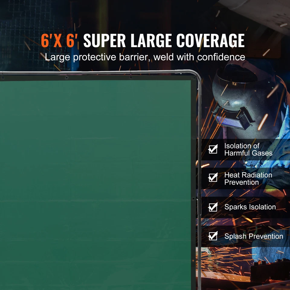 Pantalla de Soldadura con Marco 6' x 6' Pantalla de Cortina de Soldadura sobre 4 Ruedas Verde Foto 2 de 4