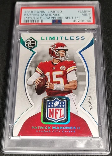 TRUE 1/1 NFL SHIELD PATCH PATRICK MAHOMES II PSA 9 ✨SAPPHIRE 2018 Panini Limited