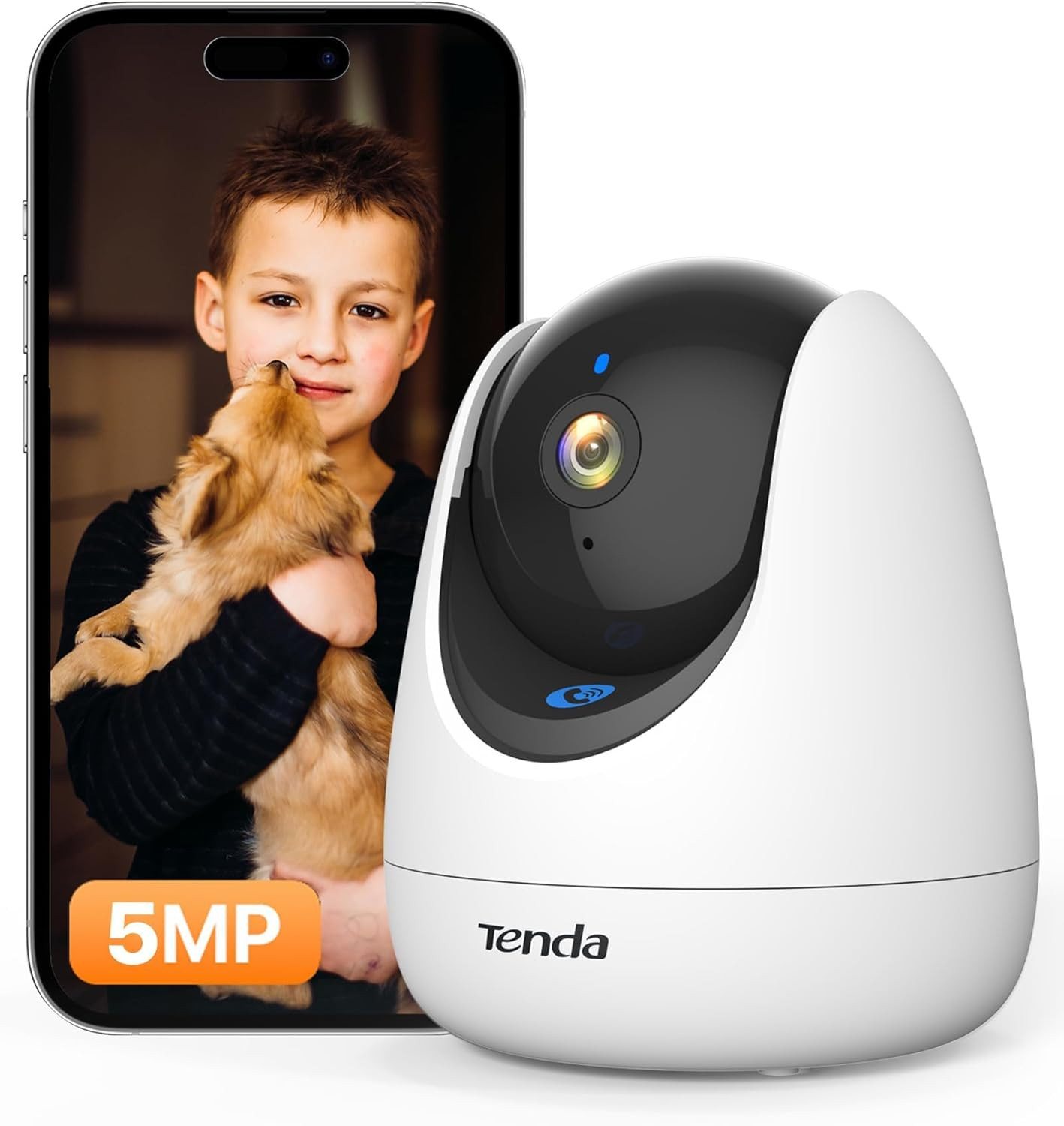 Telecamera Wifi Interno,360° PTZ Videocamera Sorveglianza 5MP, Audio Bidireziona