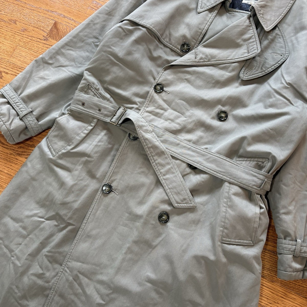 Vintage Giorgio Armani Trench Coat Made In Italy Sz 42 Wool Lined