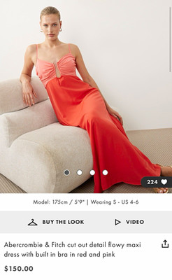 Abercrombie & Fitch Sweetheart Cut Out Ruched Maxi Dress Red/Pink M
