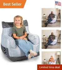 Durable Two-Tone Gray Bean Bag Chair with Pocket and Drink Holder - 27" High