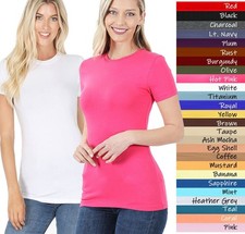 (Zenana) Crew Neck Short Sleeve T Shirt Basic Plain Solid Top Cotton (S-XL)