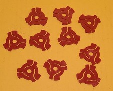 3 packages of 10 Vintage 45 RPM Plastic Record Adapters--2 Red  1 Yellow