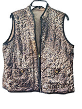 Chico's Animal Print/Gold Quilted Reversible Vest, Size 2/L zipper and pockets