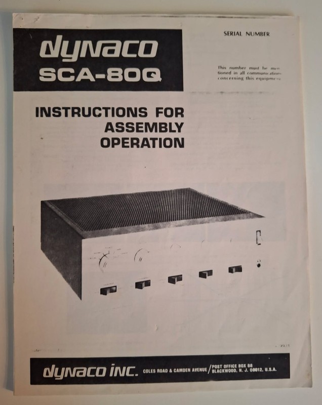 Dynaco SCA-80Q 4-Dimensional Amplifier Amp Instructions Assembly Operation
