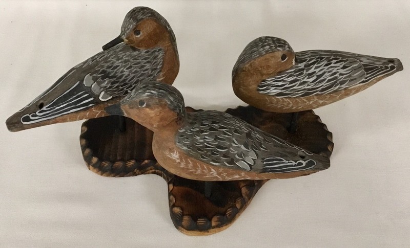 VTG 1986 3 Hand Carved Red Knot Shorebird Decoys, Jim Stewart, West Fairview PA