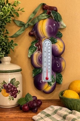 Vintage Ceramic Fruit Wall Thermometer Grapes Retro Kitchen Decor Japan Italy
