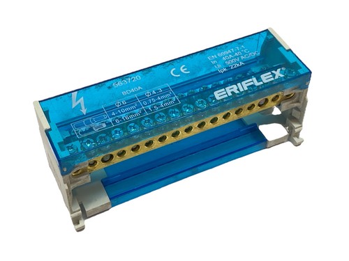 nVent 563720 BD‑40A ERIFLEX 2‑Pole 40A Power Distribution Block DIN‑Rail Mount