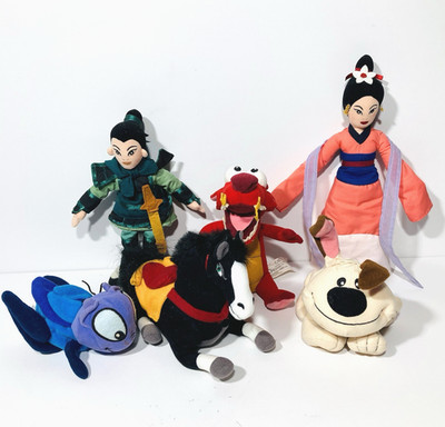 VTG Disney Mulan Bean Bag Plush Mulan Mushu CriKee Khan Little Brother Lot of 6