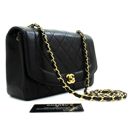 am8 CHANEL Authentic Diana Flap Chain Shoulder Bag Black Quilted Lambskin