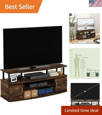 Modern Entertainment Center in Amber Pine for Up to 55-Inch TVs, Sturdy Build