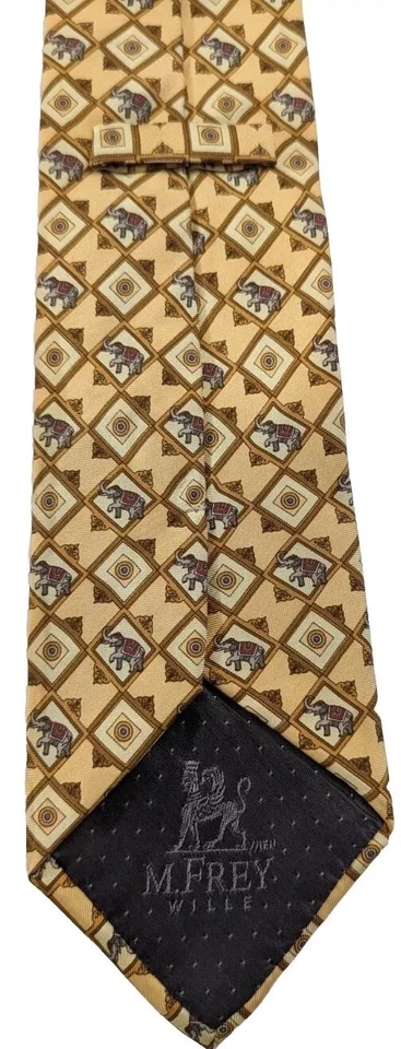 M Frey Wille Silk Mens Necktie Handmade in Italy SAFARI Elephant Timeless Class - Image 2 of 4