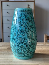 Vintage Iznik Style Turquoise Hand Painted Pottery Vase Persian Design 28cm High