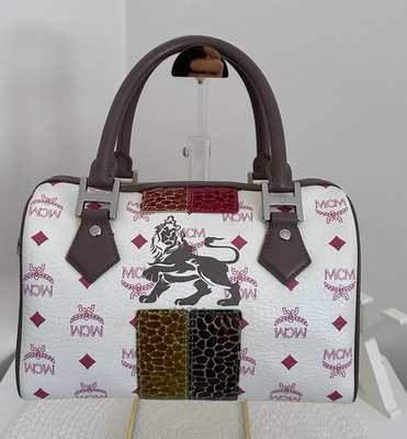 #ad #ad AUTH MCM Limited Edition Visetos White Princess Lion Boston Handbag Satchel Lux $160.00