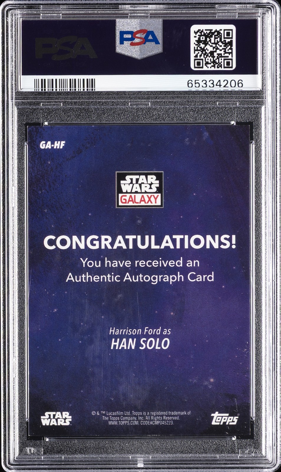 2021 TOPPS CHROME STAR WARS GALAXY AUTOS #HF HARRISON FORD 3/5 PSA 9 AUTO 10 view 2