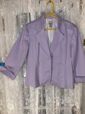 Chico s Women s Purple Solid Collared Button Lined Blazer Jacket 3/4 Sleeve 2