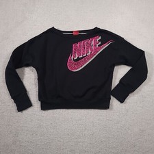 Nike Sportswear Sweatshirt Youth Girls XL Black Pink Logo Oversized Crop