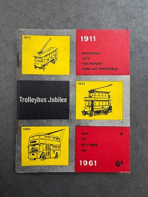 Mai 1961 Bradford City Transport Motor Bus Trolleybus Fahrplan Karte Tarife
