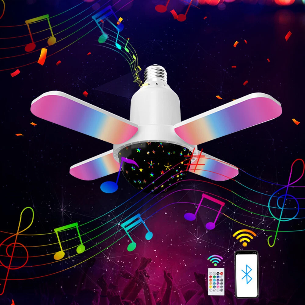 LED RGB E27 Ceiling Light Deformable Garage Lamp Bluetooth Music Speaker Remote