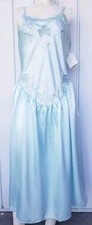 Vintage Erika Taylor Intimates Satin Blue Ice Nightgown Dress Size Medium NEW