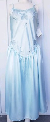 Vintage Erika Taylor Intimates Satin Blue Ice Nightgown Dress Size Medium NEW 