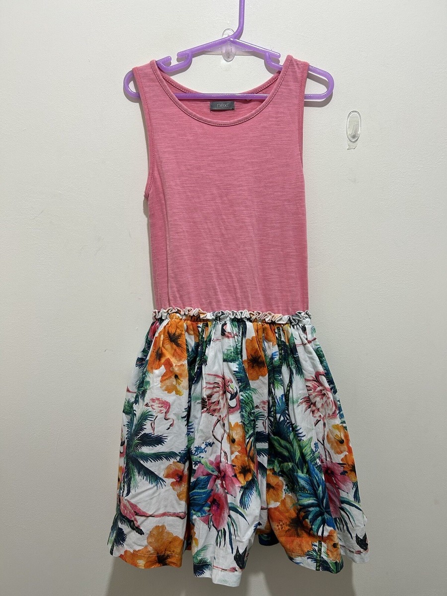 Cute Girls Next Pink Tropical Floral Flamingo Summer Dress 7yrs