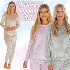 Ladies Velour Pyjama Set Tracksuit Lounge Suit Winter Fleece Pjs Pajama S-XL UK