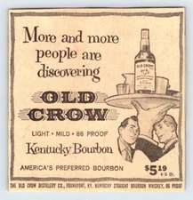 1962 OLD CROW KENTUCKY BOURBON 3.5"X3.5" AD Vtg Newspaper Ad 1960's M634