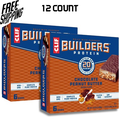 CLIF Builders-Chocolate Peanut Butter Flavor-Protein Bars-Gluten-Free 12 Count