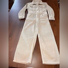 Zara Full Length Denim Overall Long Sleeve Wide Legs Buttons Tan Girls Size 09