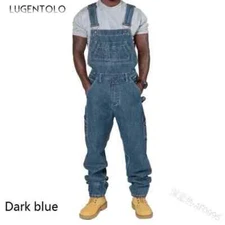 Overalls Jeans Men Large Size Spring Fashion Loose Straight Multi-pocket...