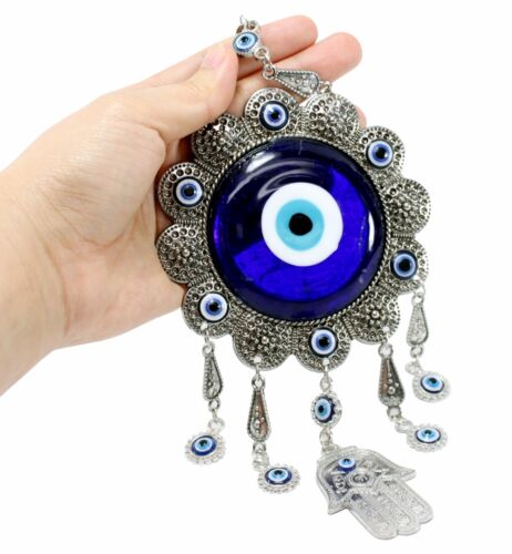Dije Amuleto a mano Hamsa azul turco Flor grande Hamsa decoración colgante de pared. - Imagen 2 de 2