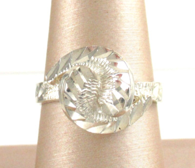 .925 Sterling Silver Swirl Ring Bright Cut Statement sz 8 Unique Unusual