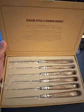 Laguiole Steak Knife Set. Stainless Steel,  Wood Handle, Gift Box, 6 Pieces