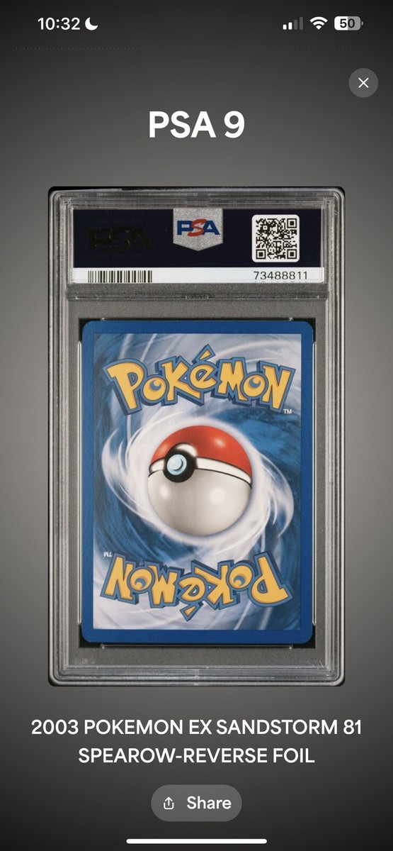 2003 PSA 9 Pokemon Spearow EX Sandstorm Reverse Holo 81/100