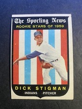 1959 Topps Baseball Dick Stigman Cleveland Indians Rookie Stars Card #142. rookie card picture