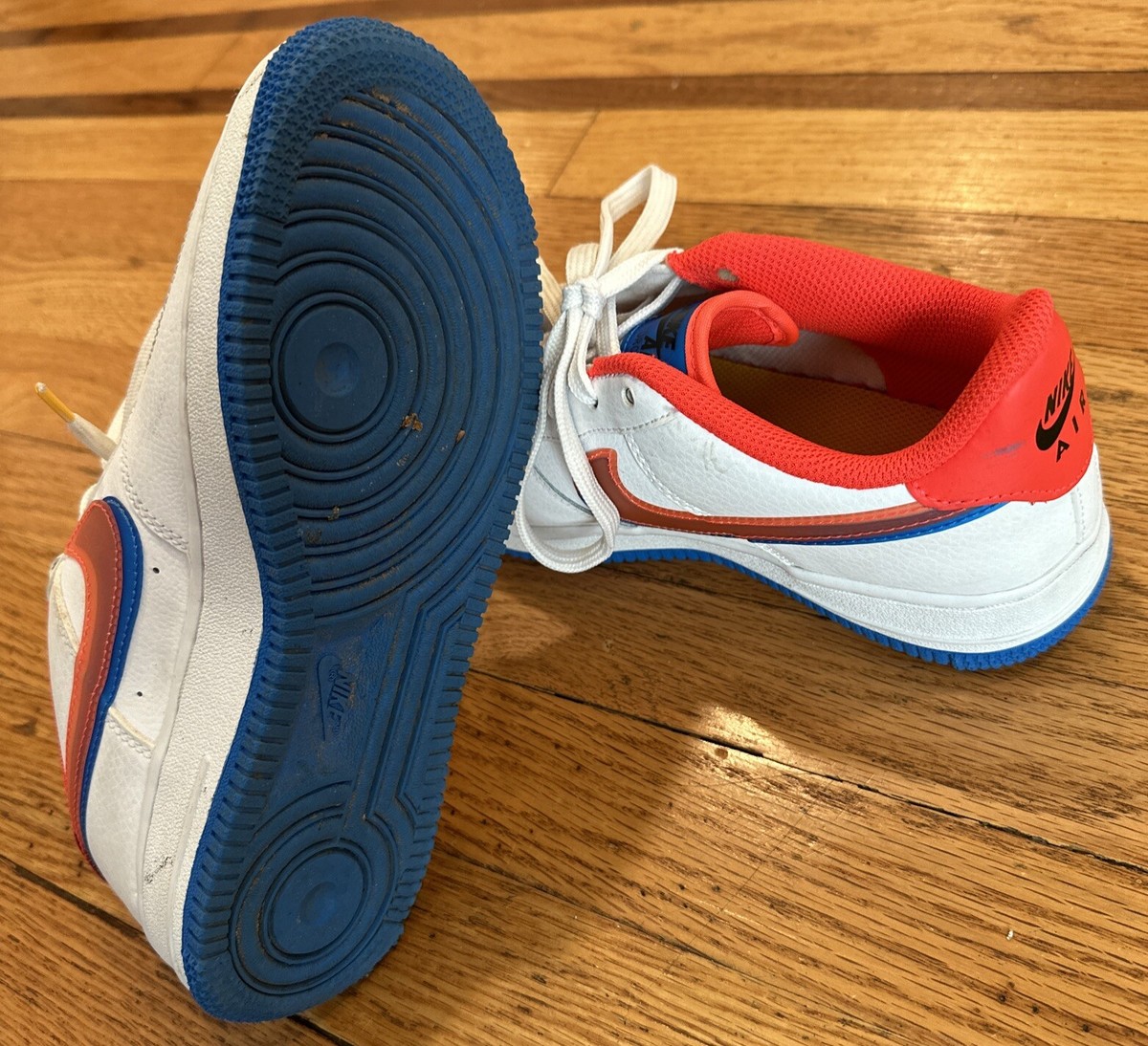 nike air force 1 white with red and blue swoosh
