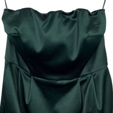 EUC Express Design Studio Hunter Green Satin Formal Strapless Dress w/Pockets 6