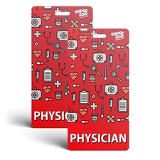 Physician Badge Buddy - Red with Medical Icons -  Vertical - By BadgeZoo