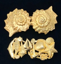 Douglas Paquette/ Kimberlee Keller Gold Tone Shell Nautical Vintage Belt Buckles